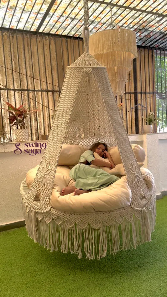 Cream White Macrame Bed Swing - Swing Saga