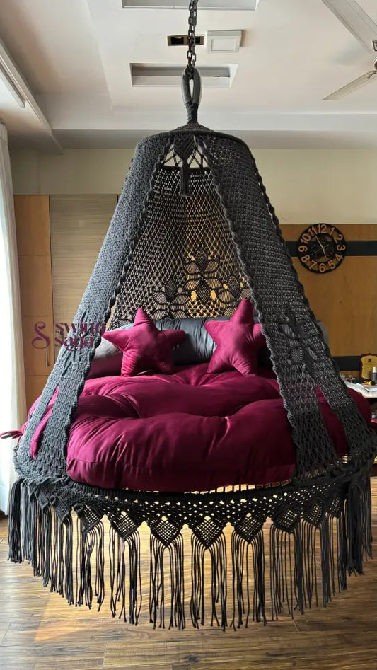 Dark Grey Macrame Bed Swing - Swing Saga