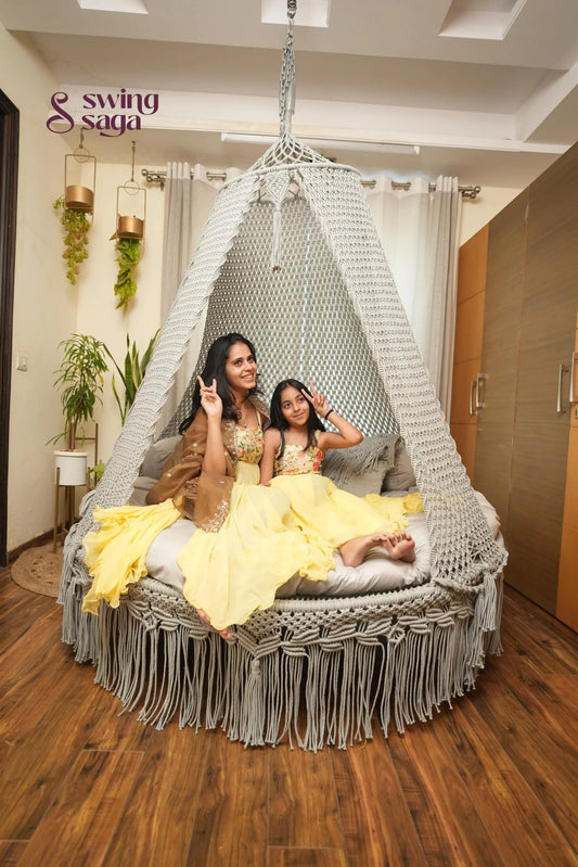 Light Grey Macrame Bed Swing - Swing Saga