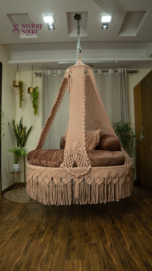 Toffee Peach Macrame Bed Swing - Swing Saga