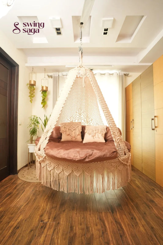 Light Peach Macrame Bed Swing - Swing Saga