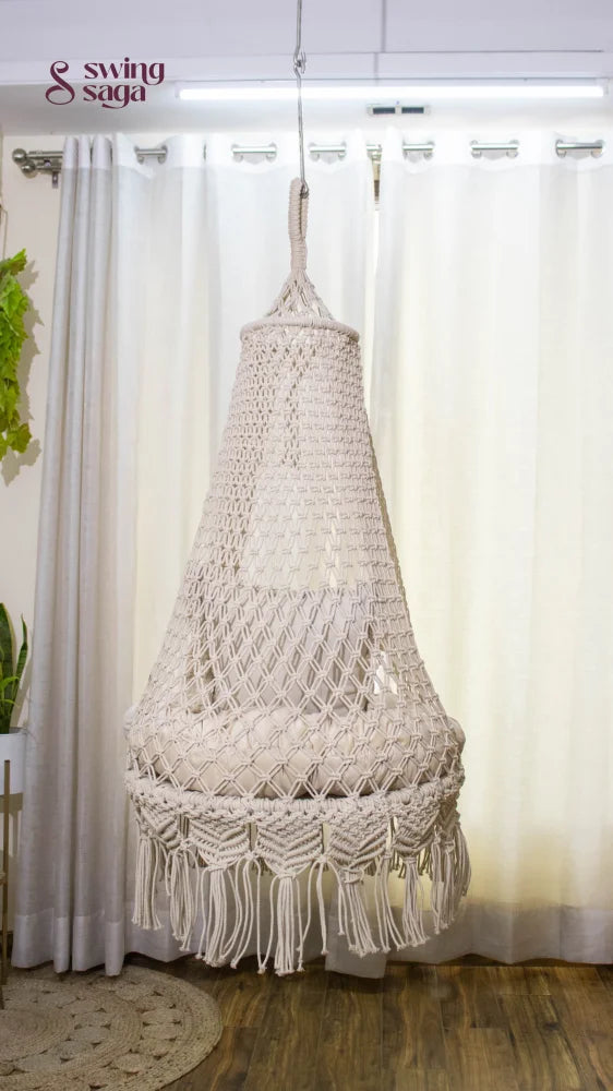 Cream White single seater hanging chair - Swing Saga