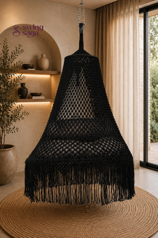 Macrame Zara Dual Seater Swing in Grey - Black / 50 Inches / IN