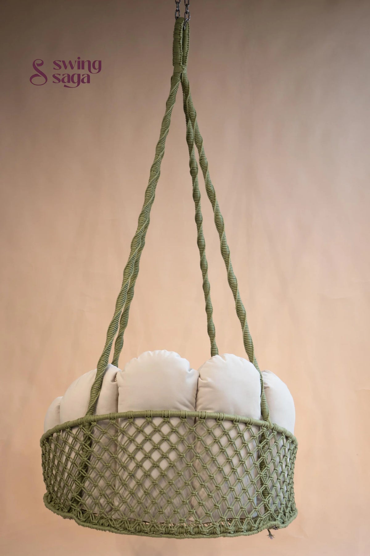 Meadow, Single Seater Olive Green Macramé Swing - Olive Green / 35*40 Inches | 72 inches in height