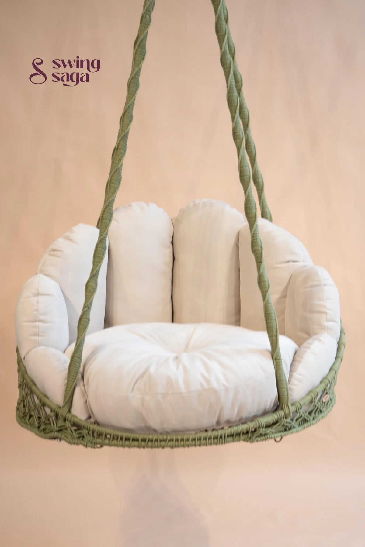 Meadow, Single Seater Olive Green Macramé Swing - Olive Green / 35*40 Inches | 72 inches in height