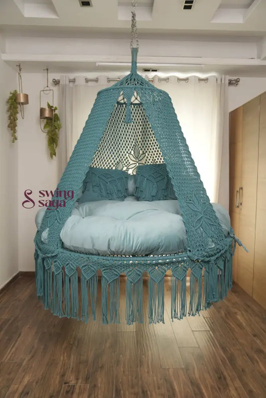 Teal Blue Macrame Bed Swing - Swing Saga