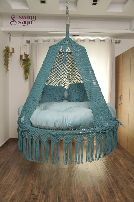 Teal Blue Macrame Bed Swing - Swing Saga