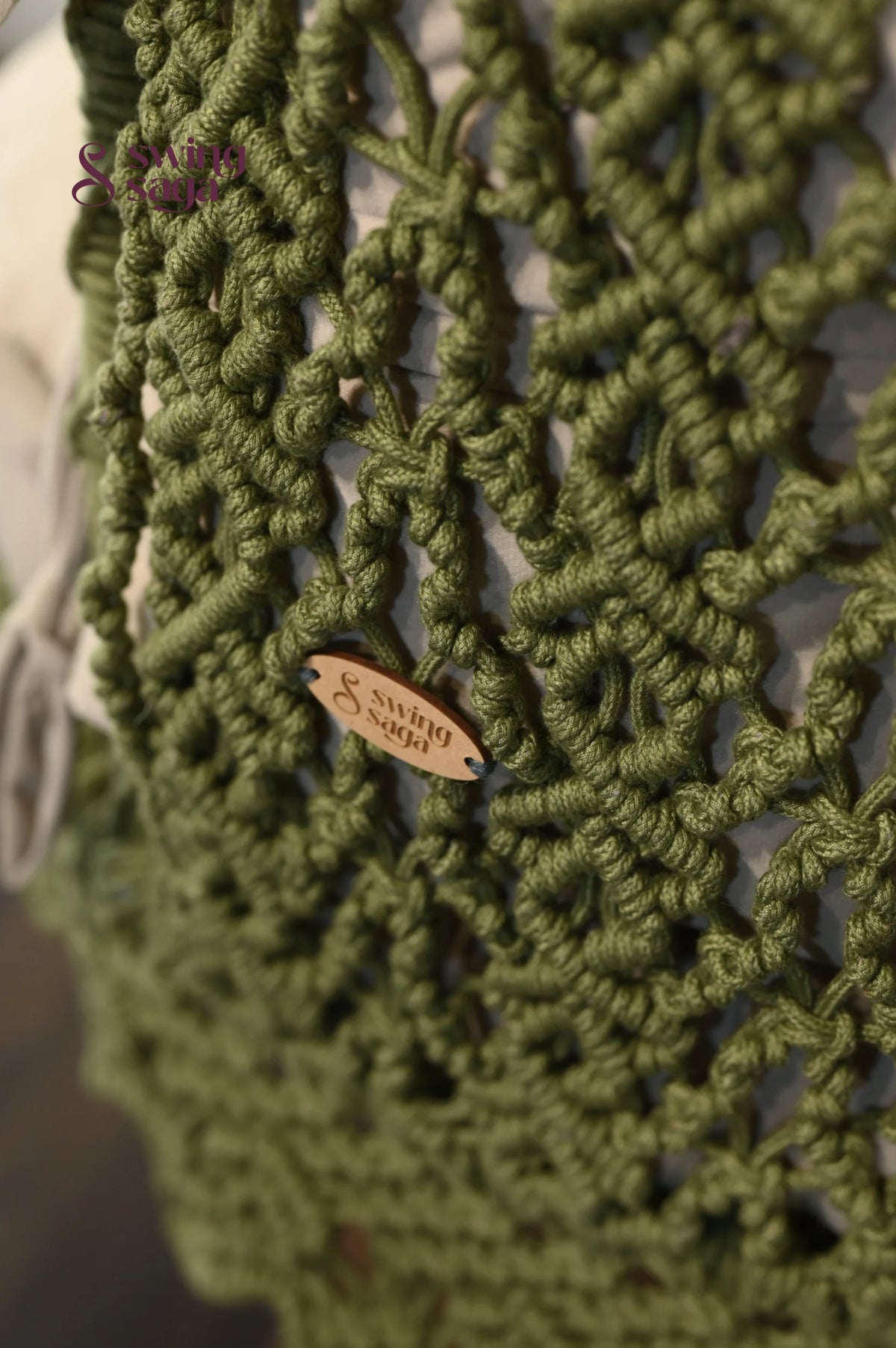 Olive colored Elowen Chair Swing for balcony space - Olive Grove / 35 Inches
