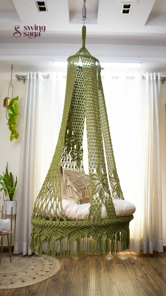 Olive Green single seater hanging chair - Swing Saga