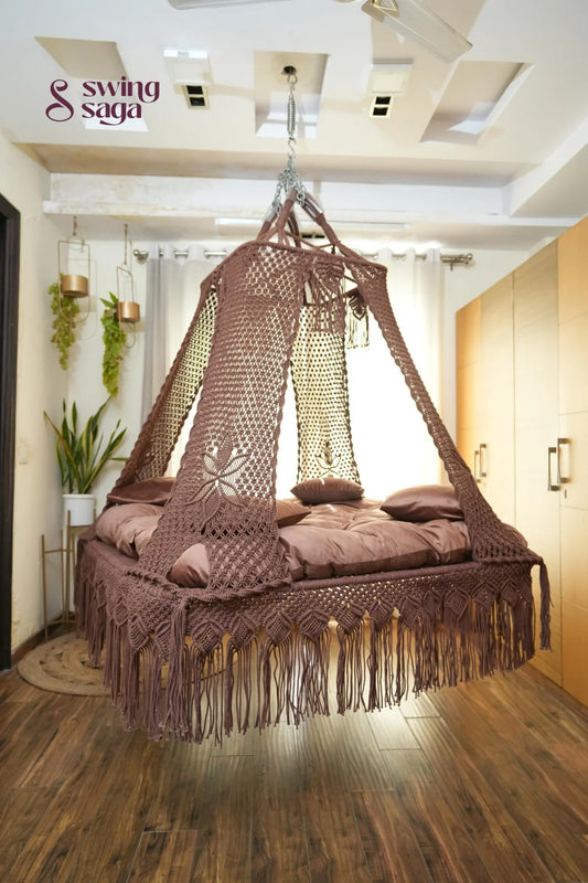 Palace Square Bed Swing in Brown color by swing saga - 60 inches / Wood Brown / IN