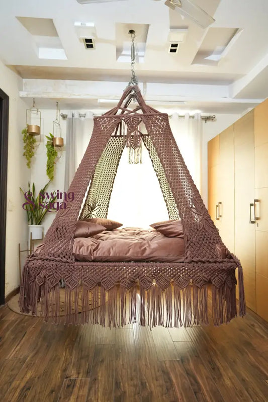 Wood Brown Macrame Bed Swing - Swing Saga