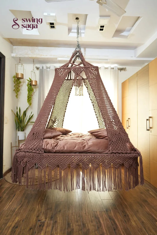 Wood Brown Macrame Bed Swing - Swing Saga