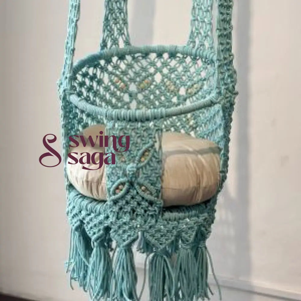 Peacock blue macrame baby swing 17 inches / Teal Blue / Cream White