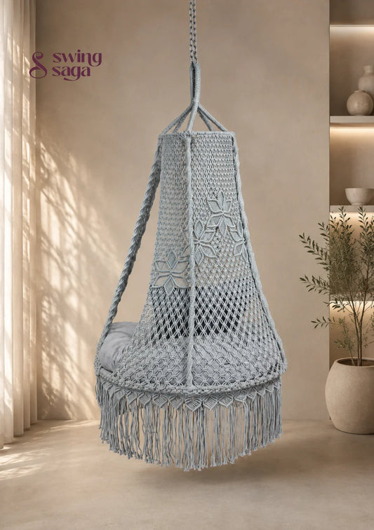 Pebble Grey – 40-Inch Single Seater Macramé Hanging Swing - 40* 40 Inches | 72 inches in height