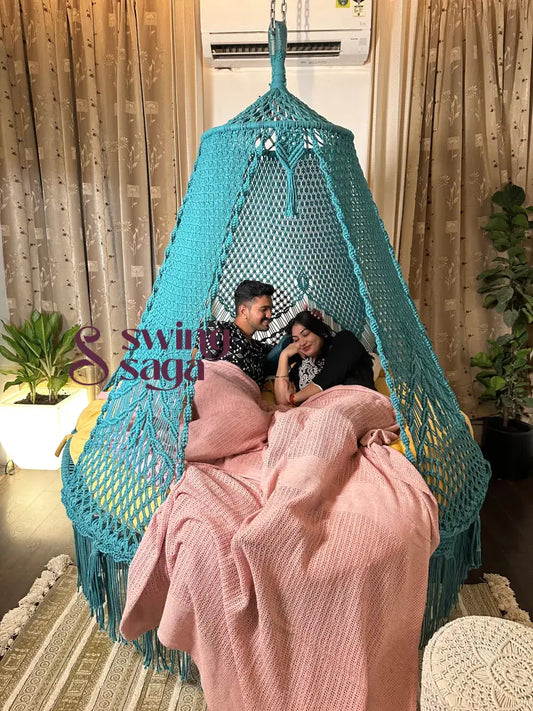 Petra big bed hanging swing 6 feet Round 70 Inches / Teal Blue