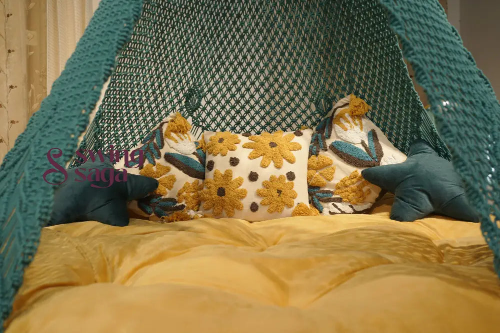 Petra big bed hanging swing 6 feet Round 70 Inches / Teal Blue
