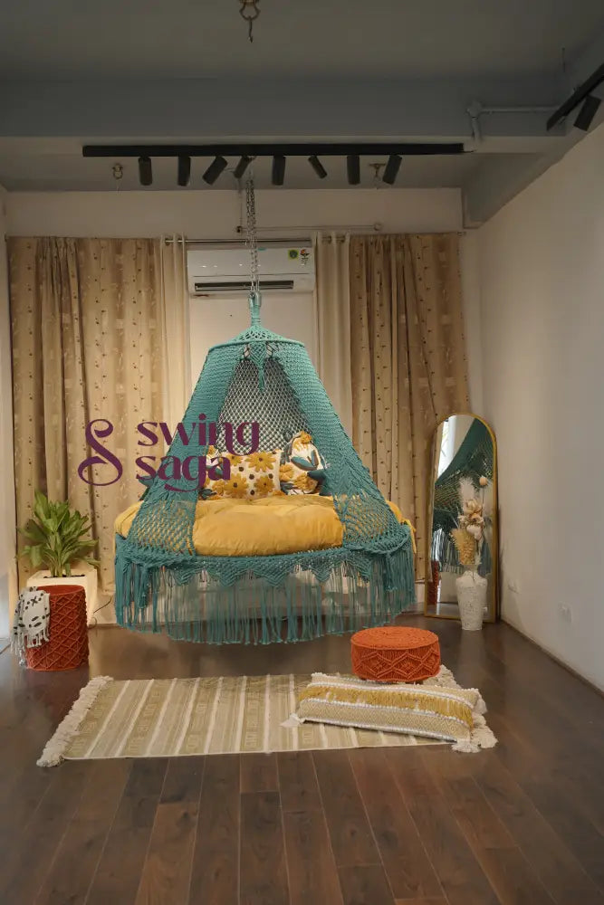 Petra big bed hanging swing 6 feet Round 70 Inches / Teal Blue