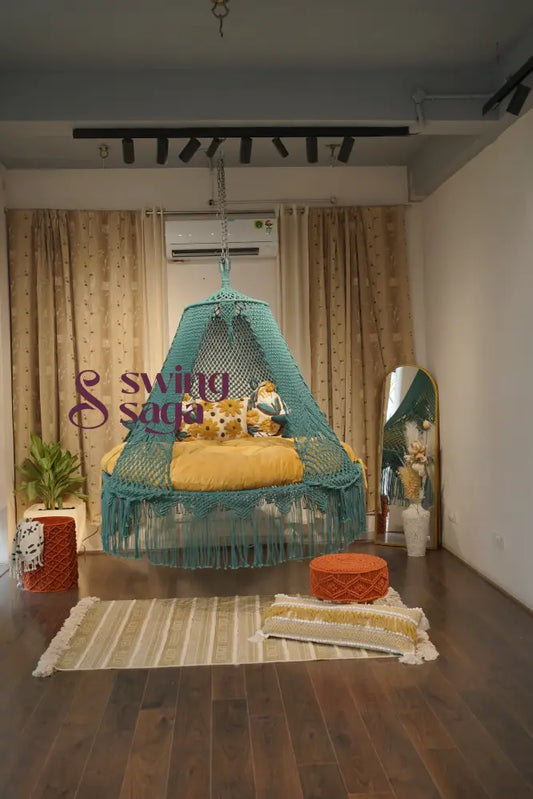 Petra big bed hanging swing 6 feet Round 70 Inches / Teal Blue