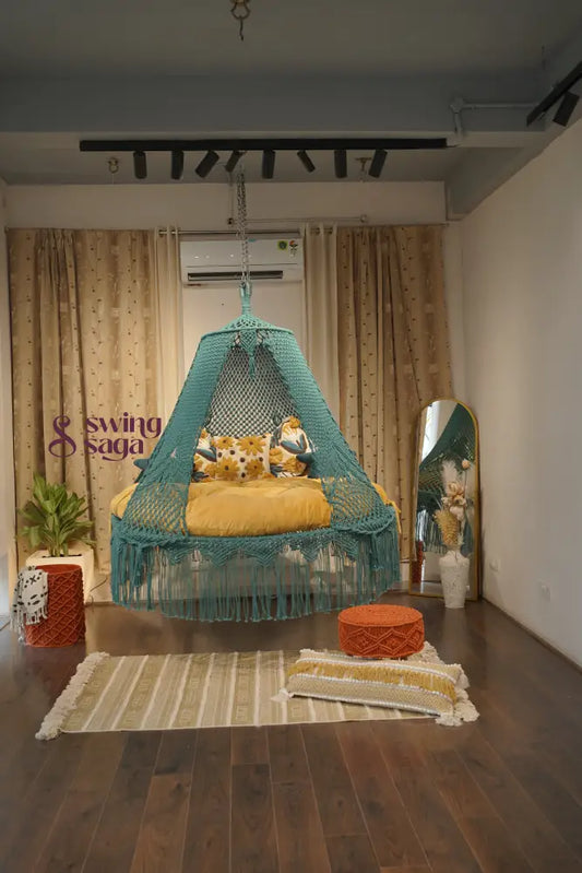 Teal Blue Macrame Bed Swing - Swing Saga