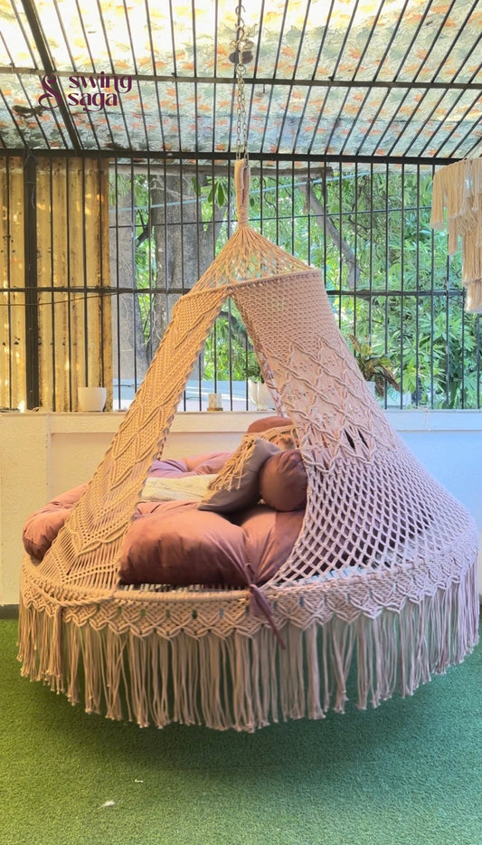 Lush Lux Pink Macrame Bed Swing - Swing Saga