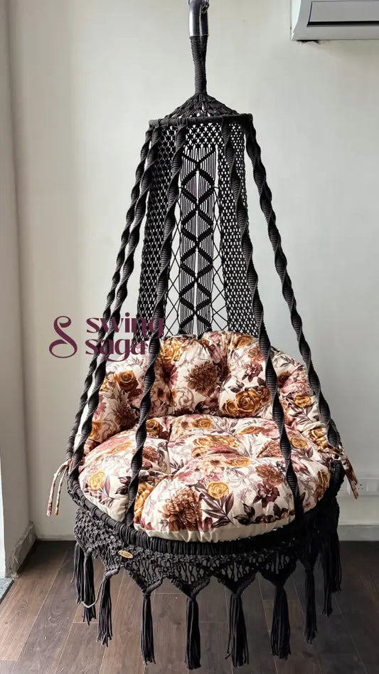 Sandy hanging chair swing for balcony 40 Inches / Mocha Brown / Bloomy Print