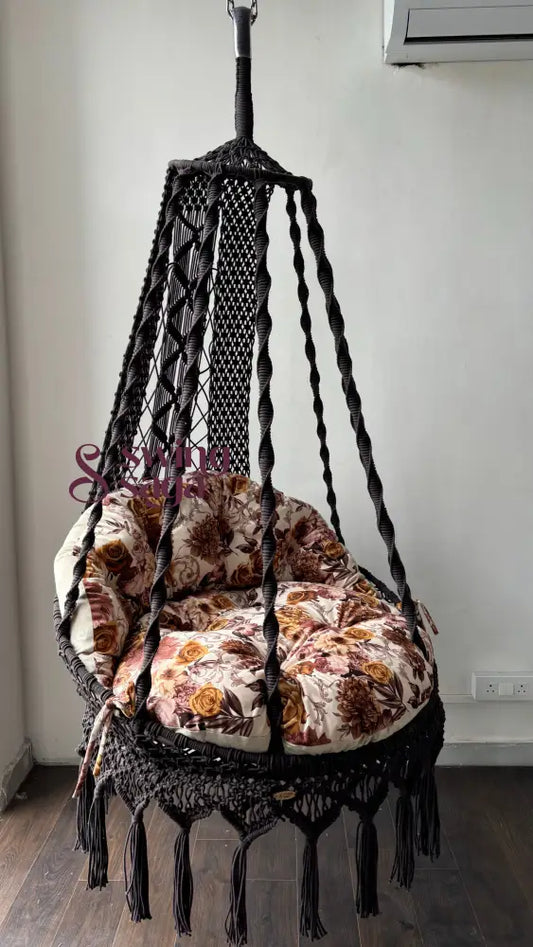Sandy hanging chair swing for balcony 40 Inches / Mocha Brown / Bloomy Print