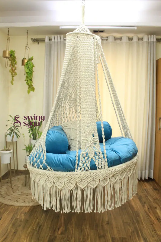 White / Sky Blue Double seater hanging chair - Swing Saga