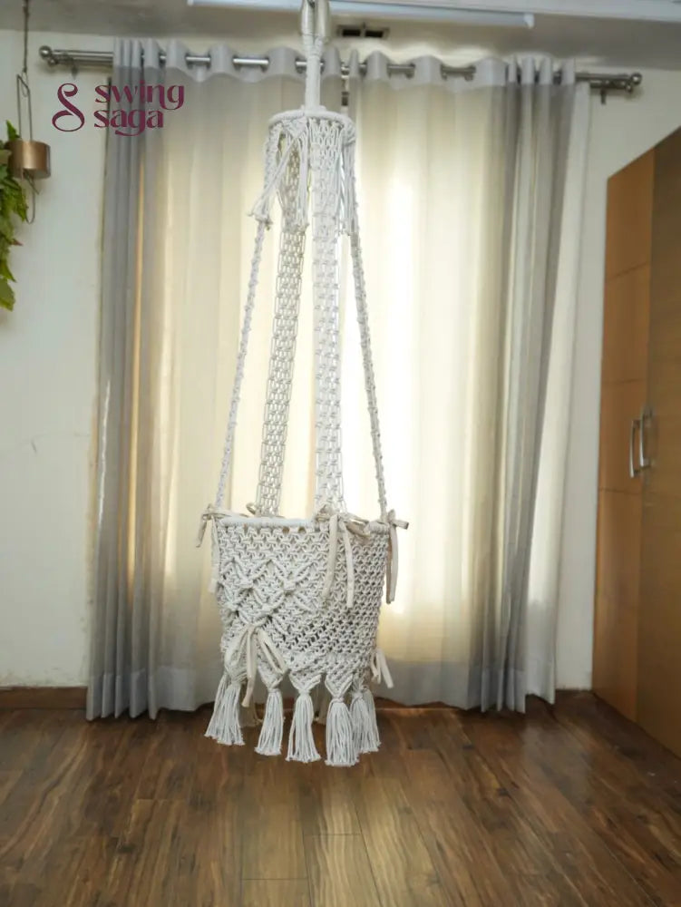 Back side design of macrame handcrafted baby swing.