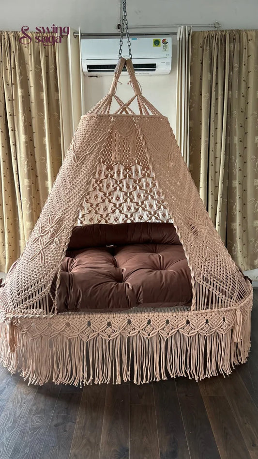 Toffee Peach macrame sofa swing - Swing Saga