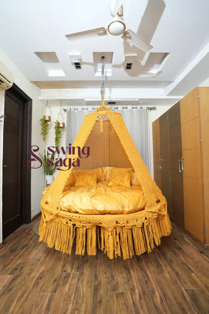 Sun Big Bed Swing Yellow 70 Inches / Wood Brown Yellow