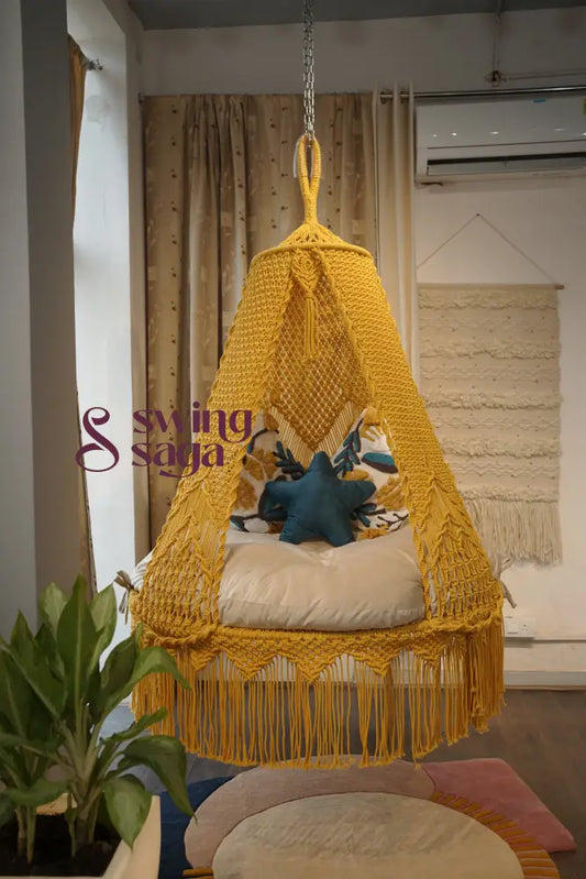 Sunny hanging macrame swing for two adults 50 Inches / Yellow