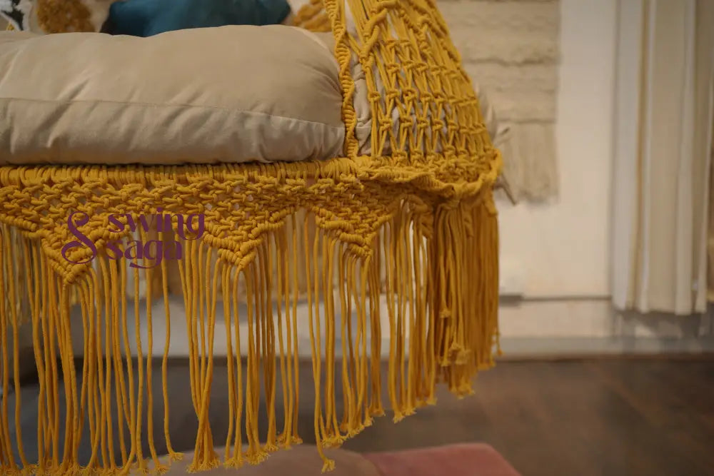 Sunny hanging macrame swing for two adults 50 Inches / Yellow
