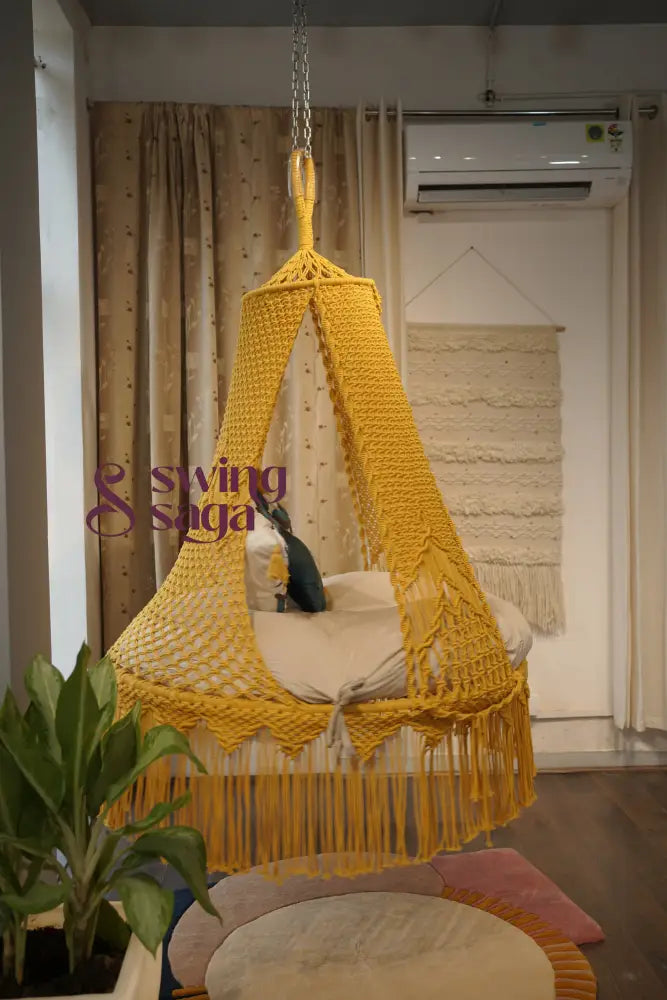 Sunny hanging macrame swing for two adults 50 Inches / Yellow
