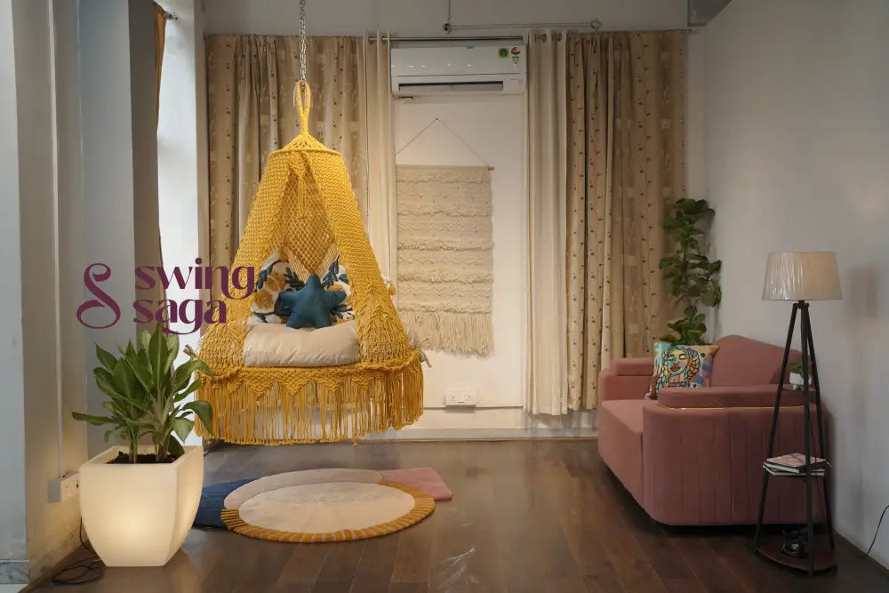 Sunny hanging macrame swing for two adults 50 Inches / Yellow