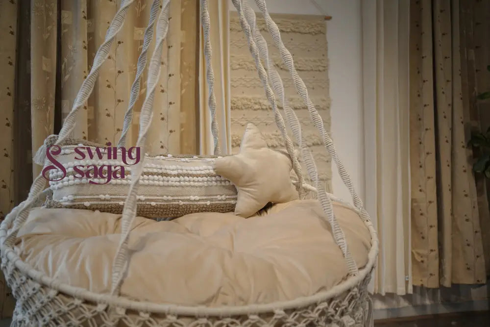 Sweet Hanging macrame porch chair swing 40 Inches / White