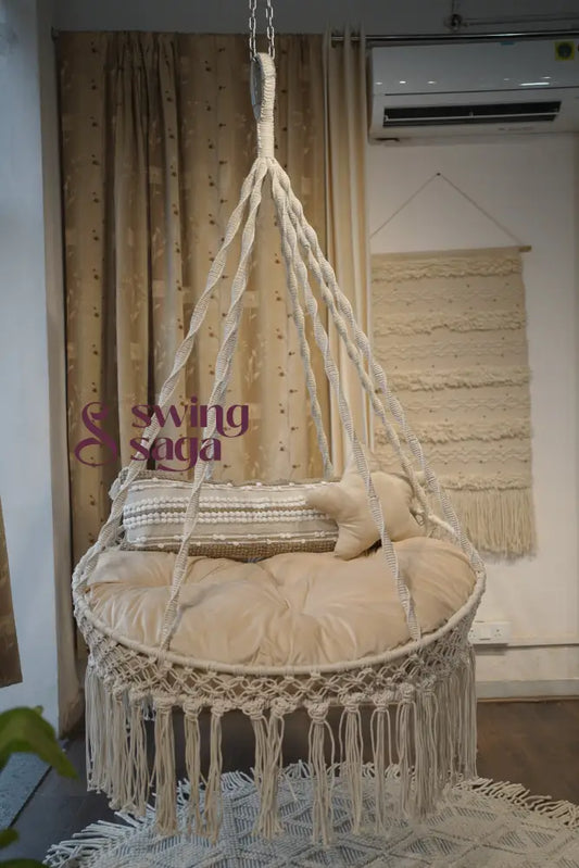 Sweet Hanging macrame porch chair swing 40 Inches / White