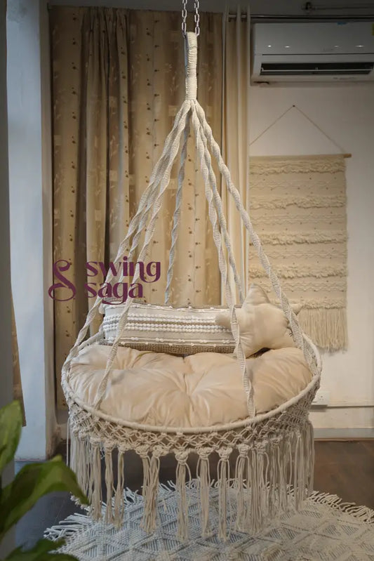 Sweet Hanging macrame porch chair swing 40 Inches / White