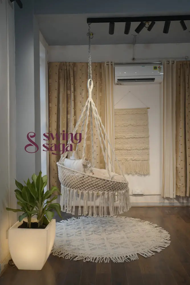 Sweet Hanging macrame porch chair swing 40 Inches / White