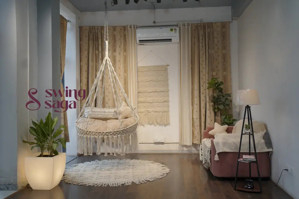 Sweet Hanging macrame porch chair swing 40 Inches / White