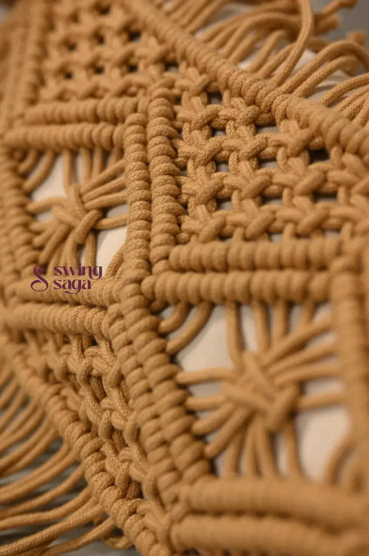 Close-up of woven brown mat with intricate pattern