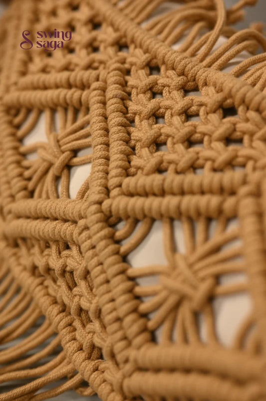 Close-up of woven brown mat with intricate pattern