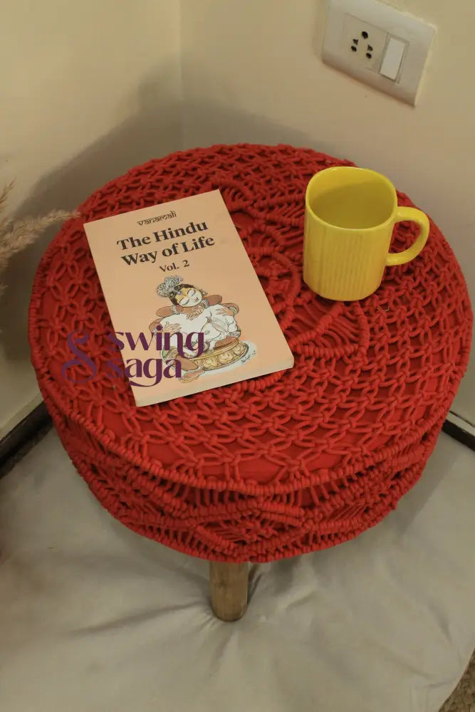 Tangerine Macrame Ottoman