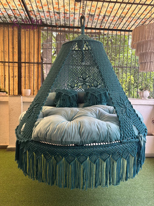 Teal Blue Macrame Bed Swing - Swing Saga