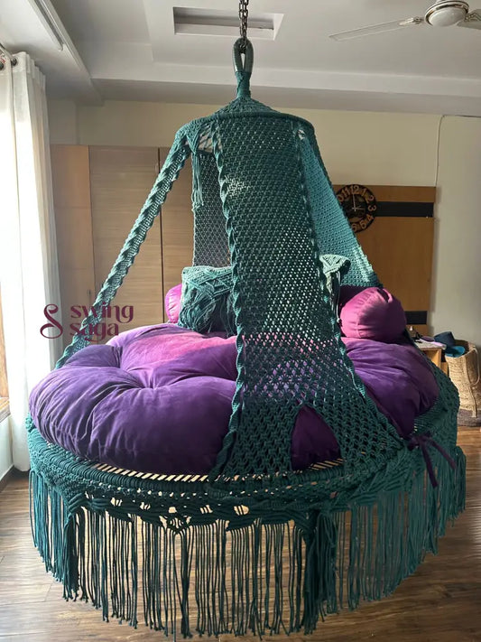Teal Blue Macrame Bed Swing - Swing Saga