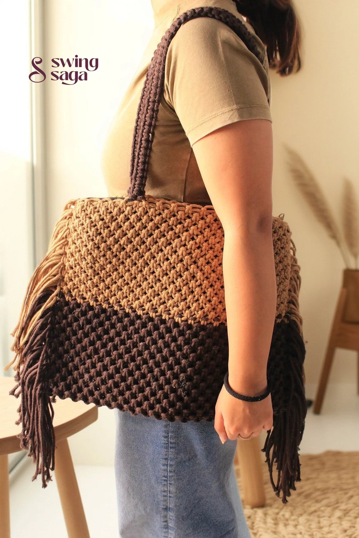macrame boho styled side bag for women.