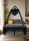 The Retreat, Handcrafted Macramé Patio Sofa Swing - 60 Inches / Black