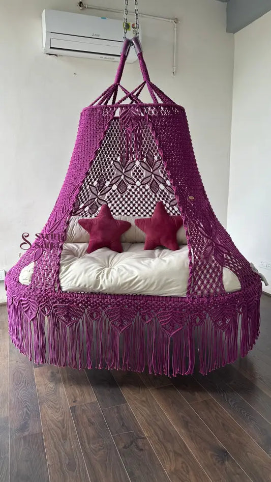 Velvet Magenta Sofa Swing 70 Inches / Orchid / Cream