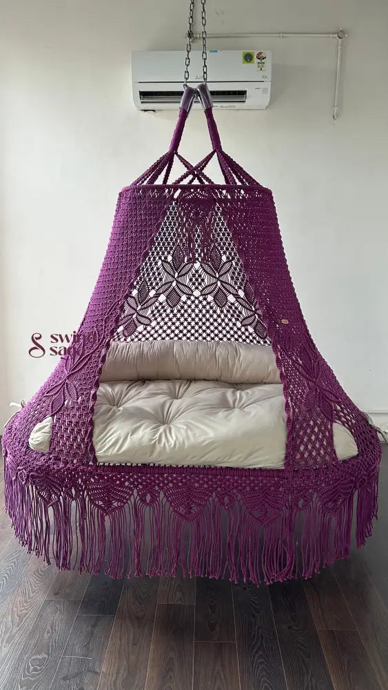 Velvet Magenta Sofa Swing 70 Inches / Orchid / Cream