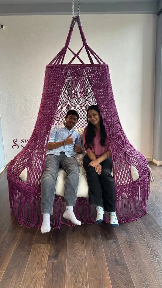 Velvet Magenta Sofa Swing 70 Inches / Orchid / Cream