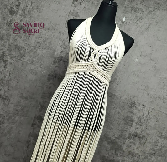 White macrame dress for women